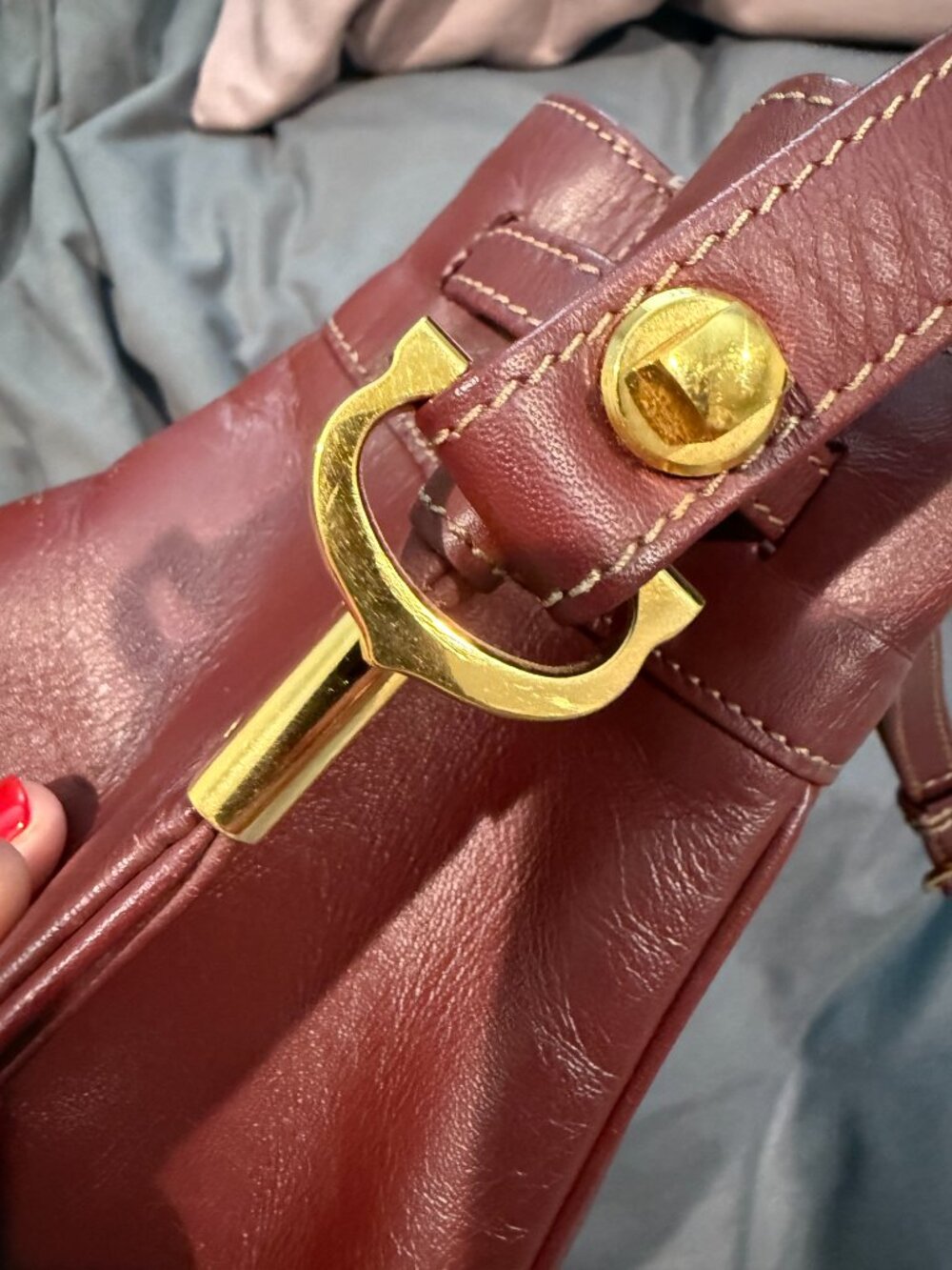Vintage Must de Cartier Bordeaux Leather Drawstring Bucket Bag Gold Hardware - Picture 7 of 10